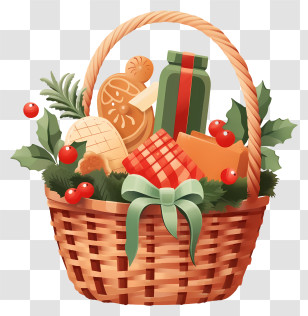 Wicker Basket - Christmas Gift Basket With Festive Decorations Transparent PNG