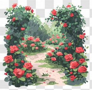 Rose Garden - Beautiful Garden Path Surrounded By Red Roses Transparent PNG
