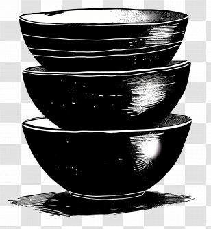 Bowls - Stacked Black Bowls In Monochrome Illustration Transparent PNG