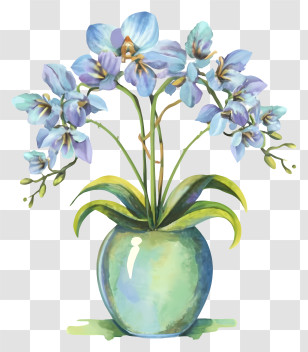 Cartoon - Blue Orchid Plant In Decorative Vase Transparent PNG