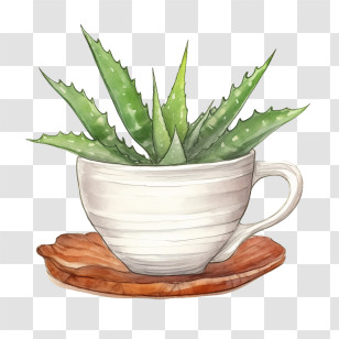Aloe Vera - Aloe Vera Plant In A White Ceramic Cup Transparent PNG