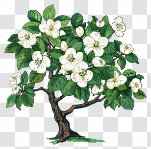 Flower Tree - White Flowering Tree With Green Leaves Transparent PNG