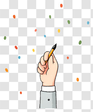 Cartoon Hand Holding Pen - Hand Holding Fountain Pen With Confetti Transparent PNG