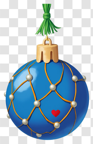 Christmas Ball - Blue Ornament With Heart And Pearls Transparent PNG