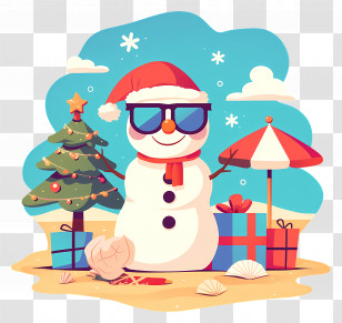 Beach Christmas Snowman - Cheerful Snowman At A Sunny Beach For Christmas Transparent PNG