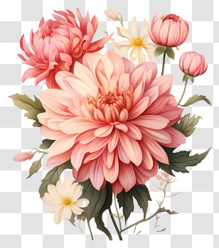 Hand Drawn Pink Flower - Pink Chrysanthemum Flowers In Artistic Floral Design Transparent PNG