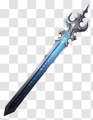 Cartoon Diamond Sword - Ornate Blue And Silver Fantasy Sword Transparent PNG