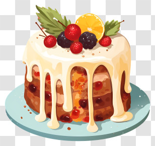 Cake - Fruit Cake With Dripping Icing And Berries Transparent PNG
