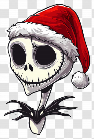 Jack Skellington - Skeleton Wearing Santa Hat For Christmas Transparent PNG