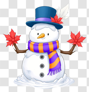 Christmas Snowman - Festive Snowman With Hat And Scarf Transparent PNG
