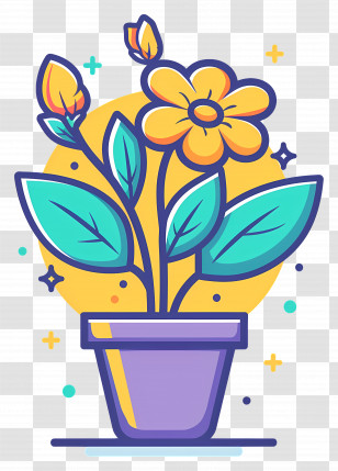 Pot Of Flowers - Cartoon Yellow Flower Pot Design Transparent PNG