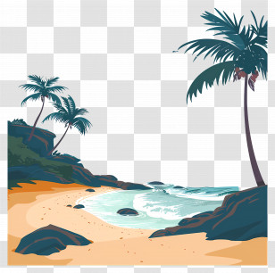 Tranquil Beach - Tropical Beach With Palm Trees Illustration Transparent PNG