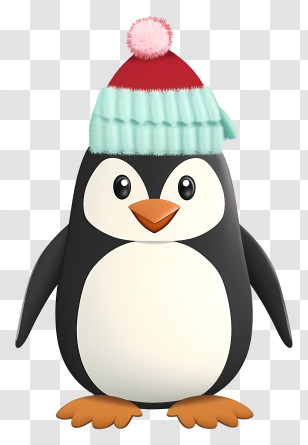 Cute Penguin - Cute Penguin Wearing Winter Hat Transparent PNG