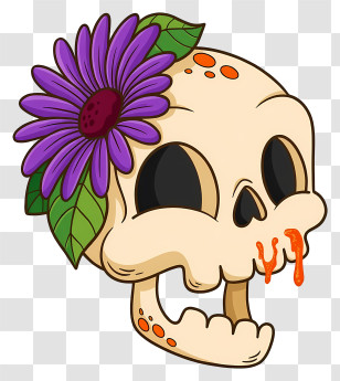 Halloween Skull Flowers - Colorful Skull With Flower Illustration Transparent PNG