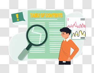 Document Analysis - Table Of Contents With Magnifying Glass Transparent PNG