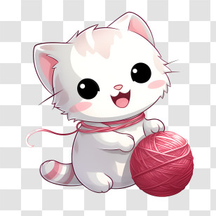Cat Playing Yarn Ball - Adorable White Kitten Playing With Yarn Ball Transparent PNG