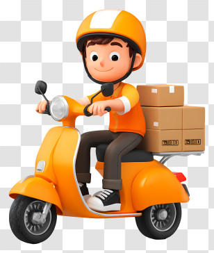 Delivery Man Riding Scooter - Courier On Orange Scooter Transparent PNG