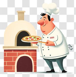 Putting Pizza Into Oven - Cartoon Pizza Chef With Oven Transparent PNG
