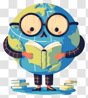 Earth With Glasses - Earth Reading Book Transparent PNG