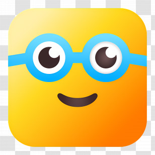 Nerd Emoji - Yellow Cartoon Emoji With Glasses And Smile Transparent PNG