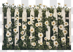 Garden Fence - White Daisies On Wooden Fence Transparent PNG