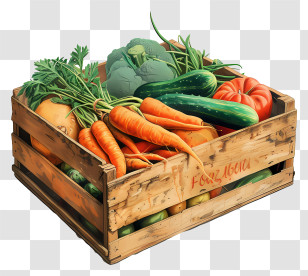 Vegetable Box - Wooden Crate Full Of Fresh Produce Transparent PNG