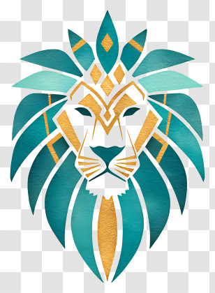 Lion Head Logo - Teal Gold Geometric Lion Emblem Transparent PNG