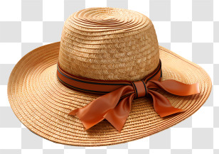 Hat - Straw Hat With Wide Brim And Orange Ribbon Transparent PNG