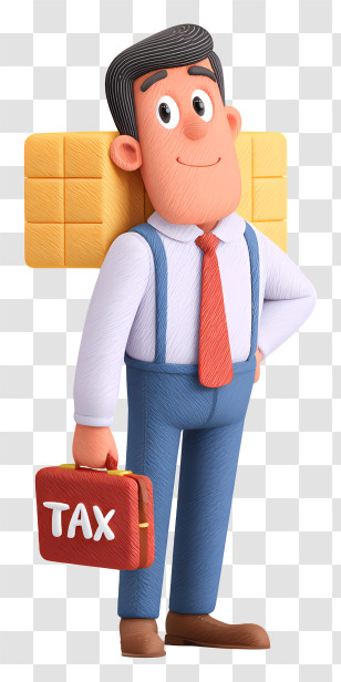 Businessman With Tax Burden - Tax Man Cartoon Character With Briefcase Transparent PNG