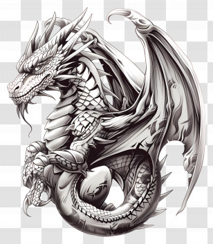 Dragon Tattoo - Black And White Dragon Illustration Transparent PNG