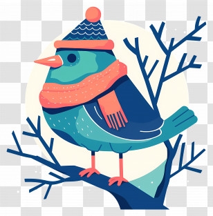 Winter Bird - Winter Bird With Scarf On Tree Transparent PNG