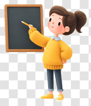 Girl Writing On School Board - Cartoon Teacher With Blackboard Transparent PNG