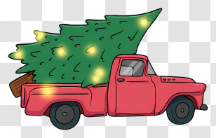 Truck Hauling Christmas Tree - Red Truck Carrying Christmas Tree Transparent PNG