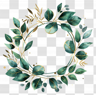 Leaf Wreath - Green Eucalyptus Wreath With Gold Accents Transparent PNG