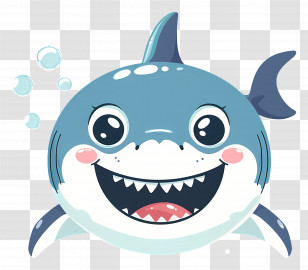 Cute Shark - Adorable Blue Cartoon Shark With Bubbles Transparent PNG