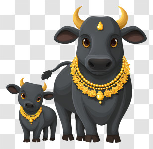 Vasubaras - Ornate Black Cow And Calf Transparent PNG