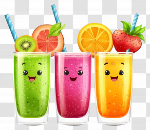 Colorful Fruit Juices - Colorful Smoothie Glasses With Fruit Transparent PNG