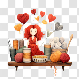 I Love Yarn Day - Yarn And Hearts With Doll Transparent PNG