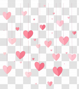 Love Background - Hanging Pink And Red Hearts Illustration Transparent PNG