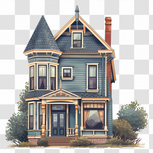 Real Estate House - Victorian Blue House Transparent PNG