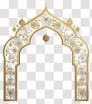 Islamic Wedding Frame - Golden Ornamental Arch Frame Design Transparent PNG
