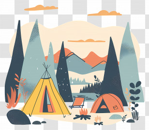 Summer Camp - Camping Scene In The Outdoors With Tents Transparent PNG