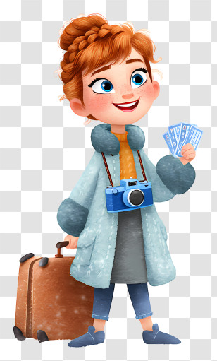 Frozen Anna Tourist - Red-haired Girl Traveler With Camera Transparent PNG