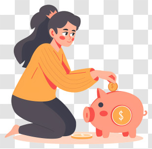 Piggy Bank - Woman Saving Money In Piggy Bank Illustration Transparent PNG