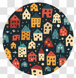 Circle - Colorful Pattern Of Houses With Artistic Vibe Transparent PNG