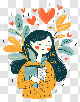 Cartoon Girl With Book - Girl Holding Book Surrounded By Hearts Illustration Transparent PNG