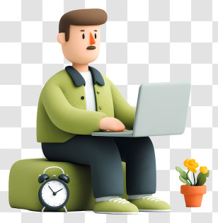 Work From Home - Man Working On Laptop Cartoon Transparent PNG