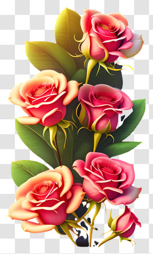 Pink Roses - Vibrant Pink And Red Roses In Bloom Transparent PNG