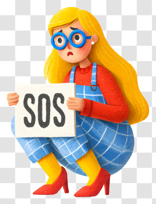 Girl Sos - Worried Blonde Woman Holding SOS Sign Transparent PNG