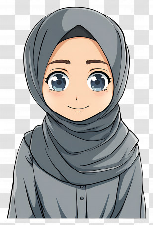 Cartoon Hijab Girl - Anime Girl Wearing Gray Hijab Transparent PNG